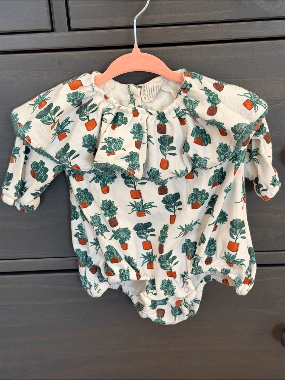 kate quinn Cream Ruffle Neck Bubble with Green & Orange Plant Print